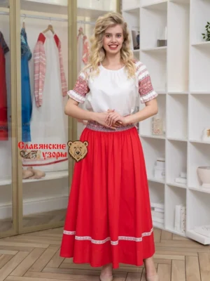 Блуза льняная Чаровница красная на льне