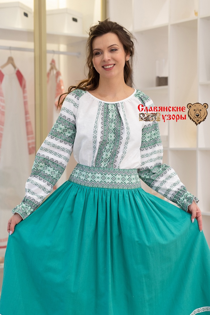 Блуза народная Ладушка зеленая