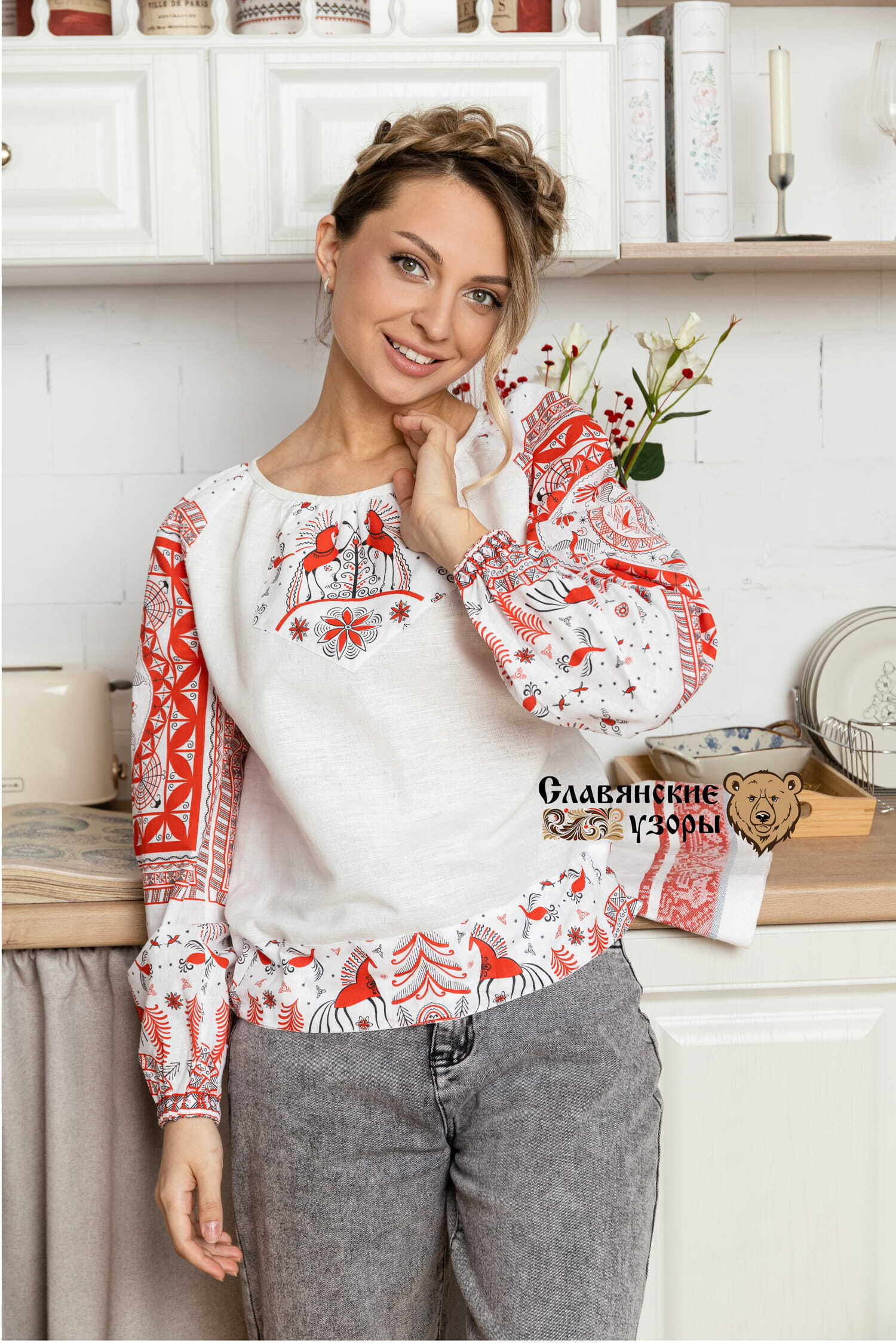 Блуза Мезенская красавица белая