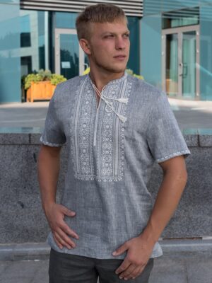 Рубаха Велимир серая (короткий рукав)