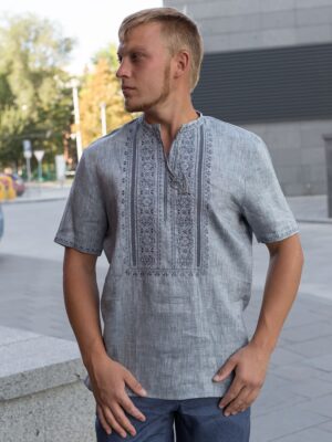 Рубаха Велимир серая (короткий рукав)2